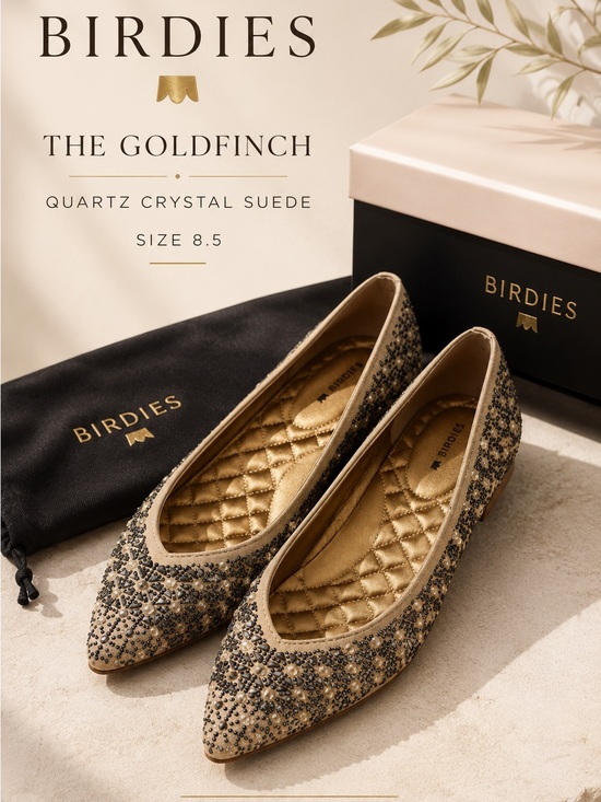 Birdies Shoes - Birdies The Goldfinch Quartz Crystal Suede Embellished Flats Size 8.5